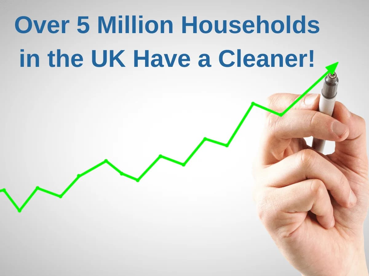 Market-stat graphic with the headline 'Over 5 Million Households in the UK Have a Cleaner!' above a hand drawing a rising green line chart with a marker pen, illustrating the long-term demand underpinning Diamond Home Support territories