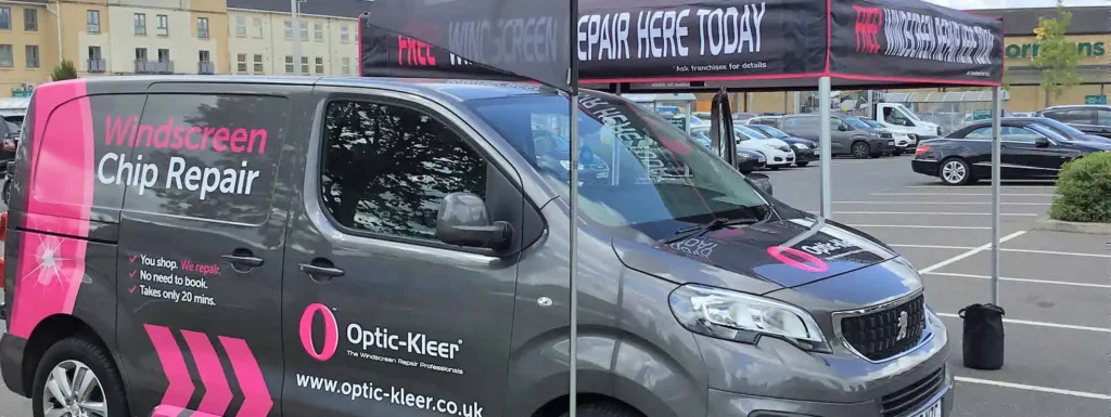 Optic-Kleer Franchise van providing windscreen chip repair in supermarket car park